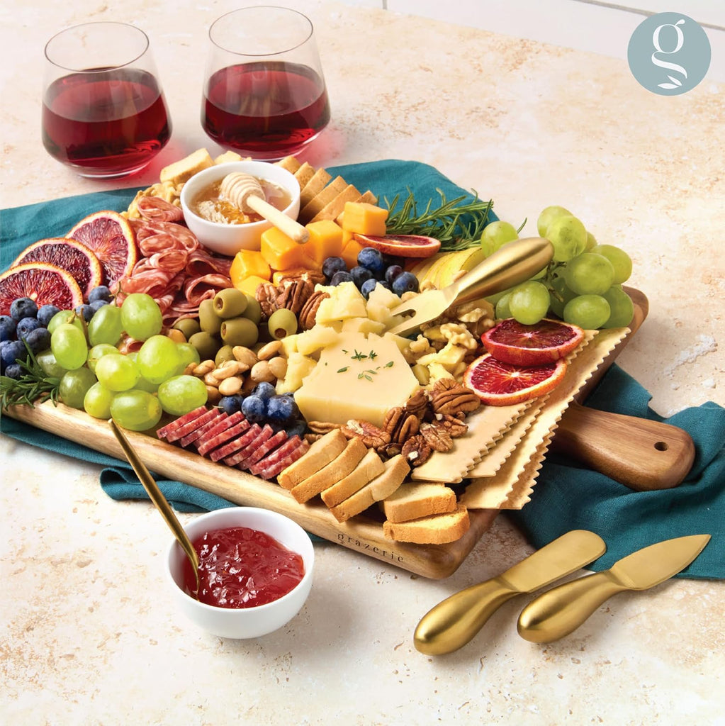 Charcuterie Board Set - Acacia Cheese Board Serving Tray with Accessories - House Warming Gifts for New Home, Bridal