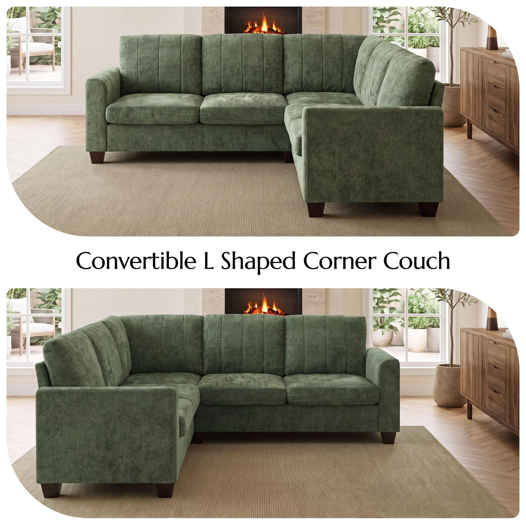 L Shaped Couch, Small Corner Sectional Sofa, Green
