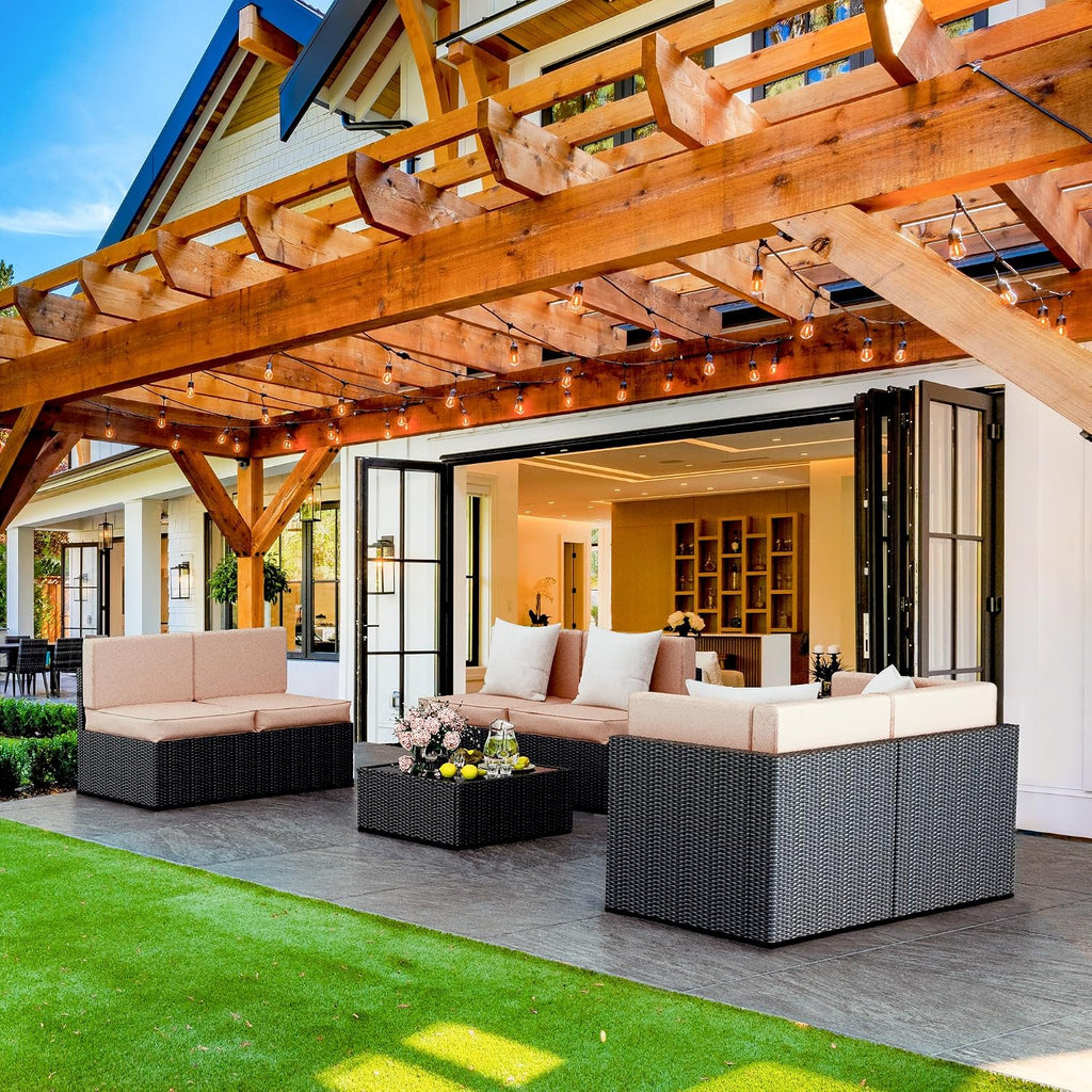 7 Pieces Outdoor Sectional Furniture,Wicker Patio sectional Furniture Sets,All-Weather Rattan Sectional Sofa