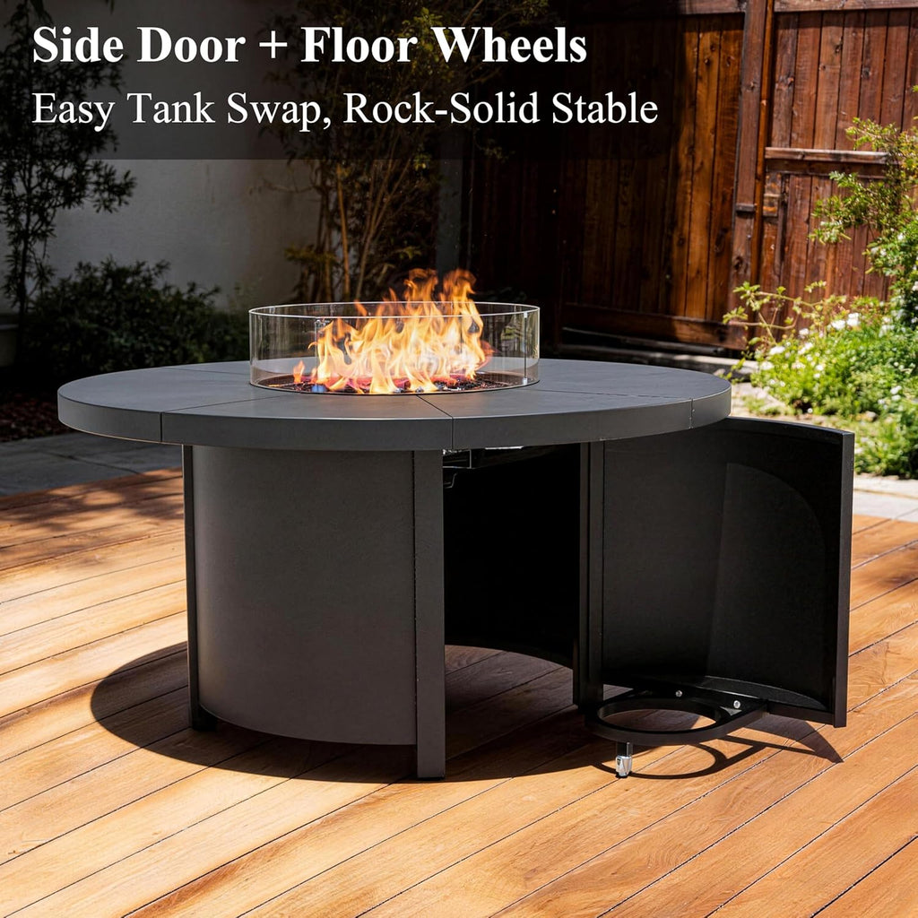 48 Inch Round Propane Fire Pit Table, 55000 BTU Auto-Ignition Gas Fire Pit with Steel Tabletop, Adjustable Flame