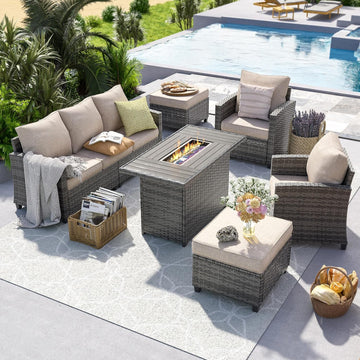 Patio Furniture Set with 44" Fire Pit Table, 6 Pieces Outdoor Sectional Conversation Sets