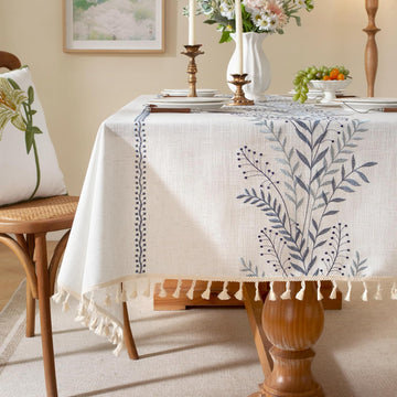 Spring Table Cloth Rectangle Table, Embroidery Heavy Duty Cotton Linen Tablecloth, Farmhouse Rustic Waterproof Wrinkle