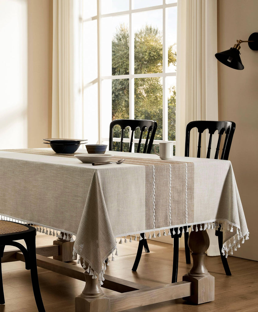 Contrast Linen Rectangle Table Cloth 60x104 Inch Brown
