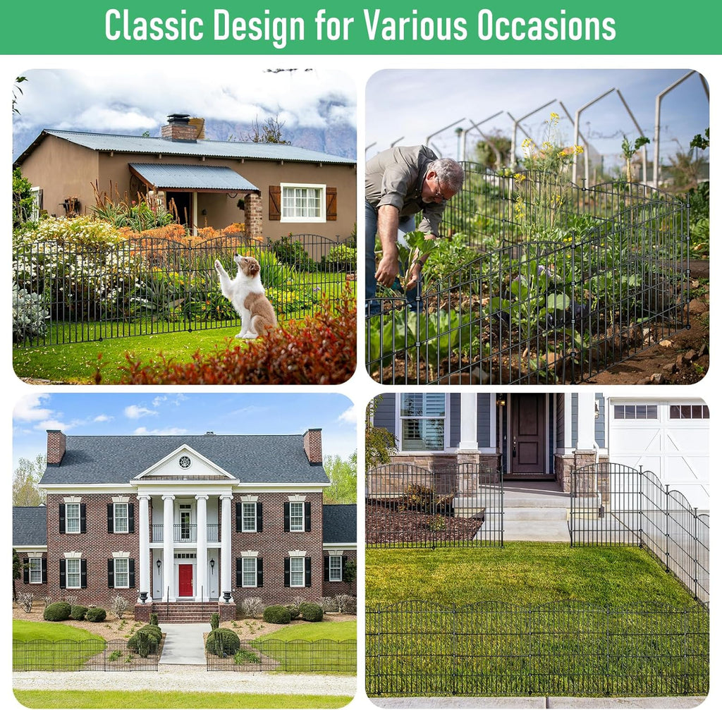 10 Panels Garden Fence Dog Fence Outdoor for Yard, 32in H x 23.6ft L Rustproof Metal Fencing with Ground Stakes | No