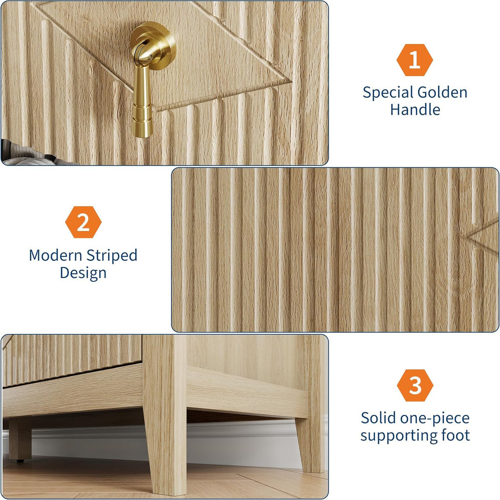 Fluted Dresser , 54 Inch Wide 7-Drawer Wood Dresser, Modern Chest of Drawers, Storage Organizer Cabinet , Natural
