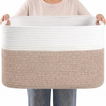75L Blanket Basket, Large Cotton Rope Woven Storage Basket with Handles for Blankets, Pillows, Toys and Clothes