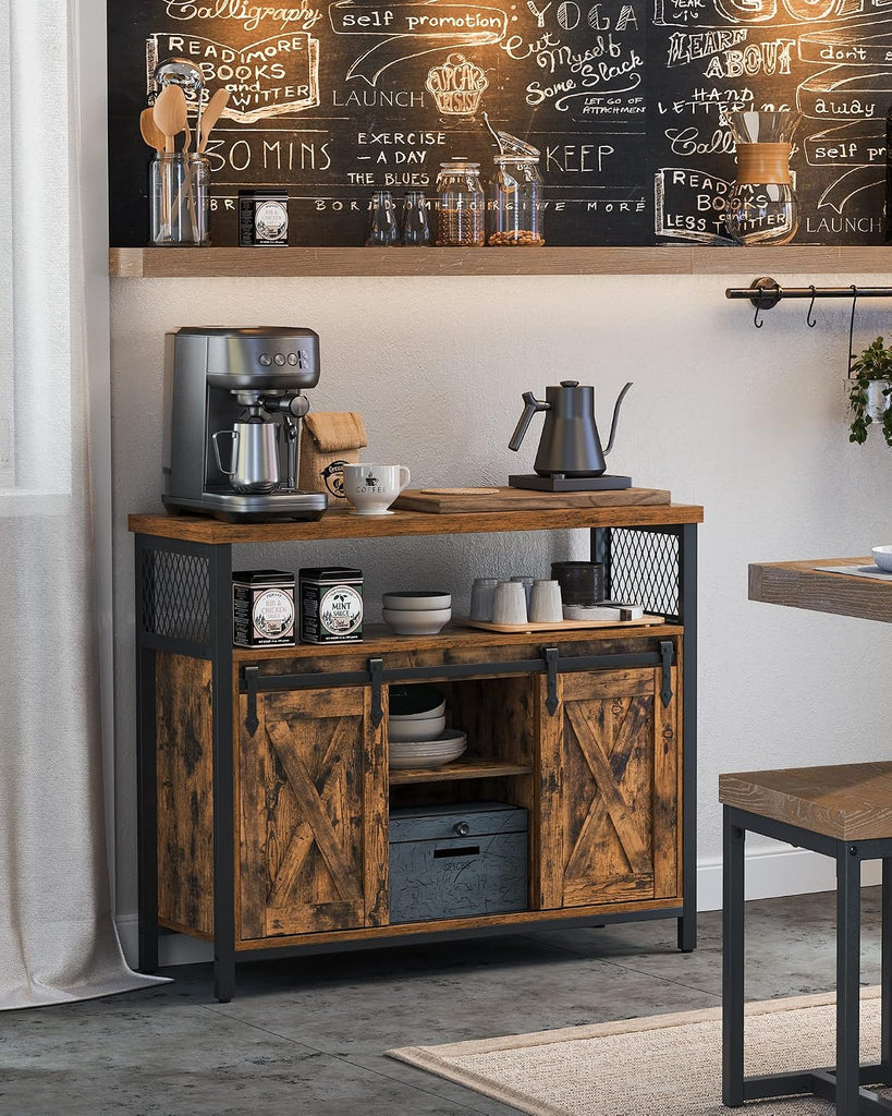 Buffet Cabinet, Coffee Bar Storage Cabinet, Sideboard with 2 Sliding Barn Doors, Adjustable Shelves, 13 x 39.4 x 31.5