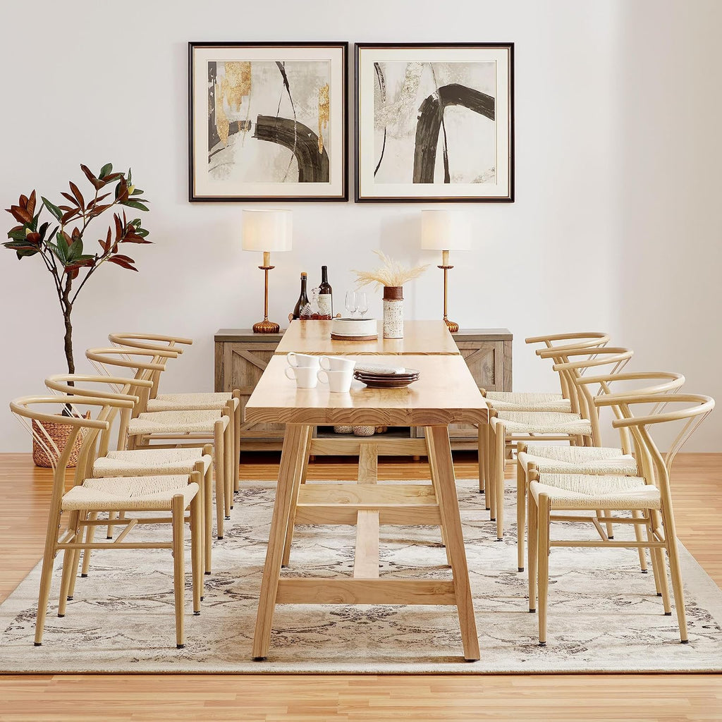 Weave Dining Chair Rattan Chair Metal Armchairs Hemp Seat for Kitchen, Dining, Living Room Set of 2, Wood Color