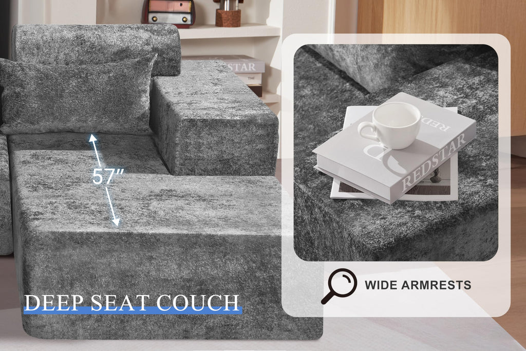 105" L-Shape Modular Sectional Sofa Couch, No Assembly Required, Modular Comfy Sofa with Deep Seat Bedroom, Luxury
