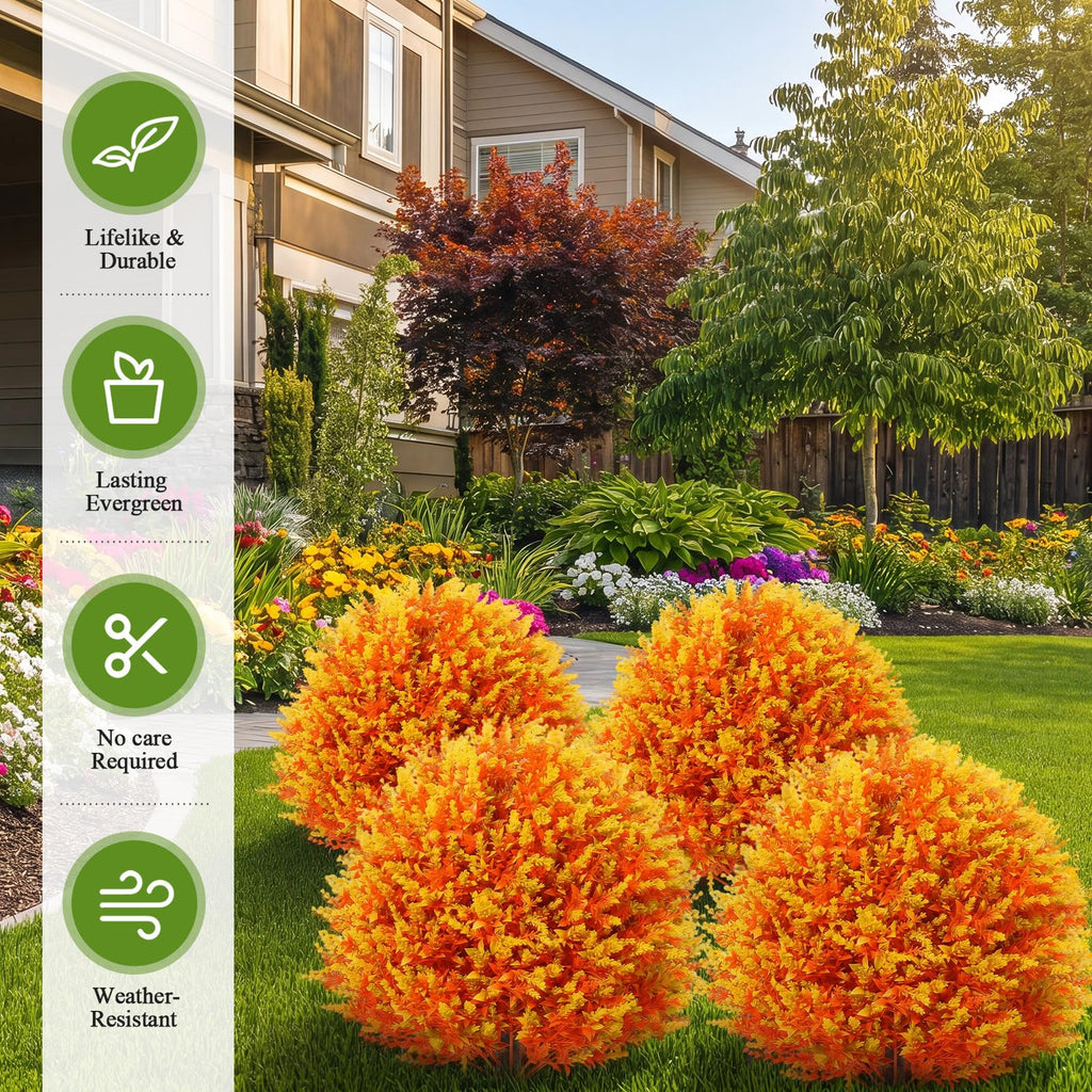 4 Pack Artificial Topiary Trees Outdoor, 24 in, Orange