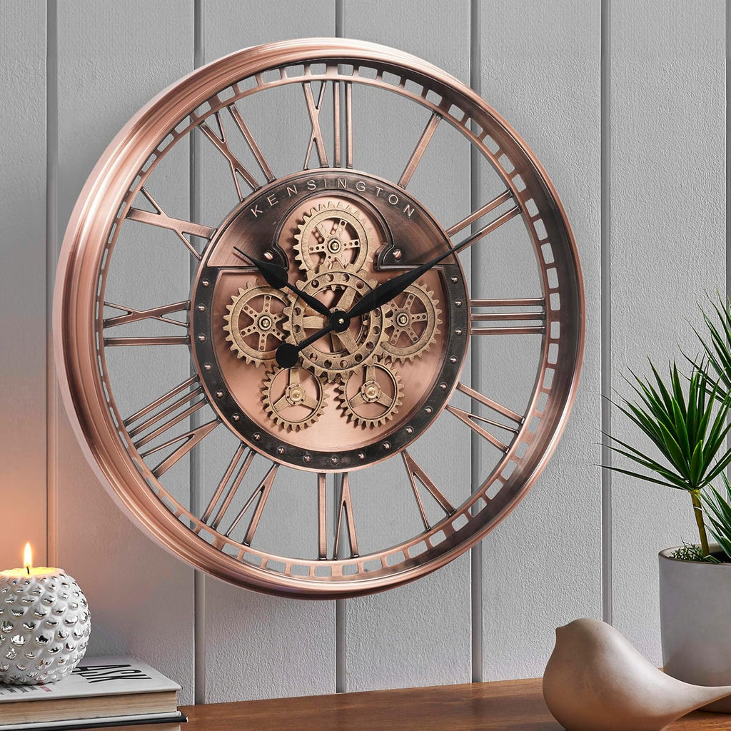 Inch Oversized Large Moving Gears Wall Clock,Industrial Vintage Rose Gold Silent Wall Clock for Modern Farmhouse Living Room Home...