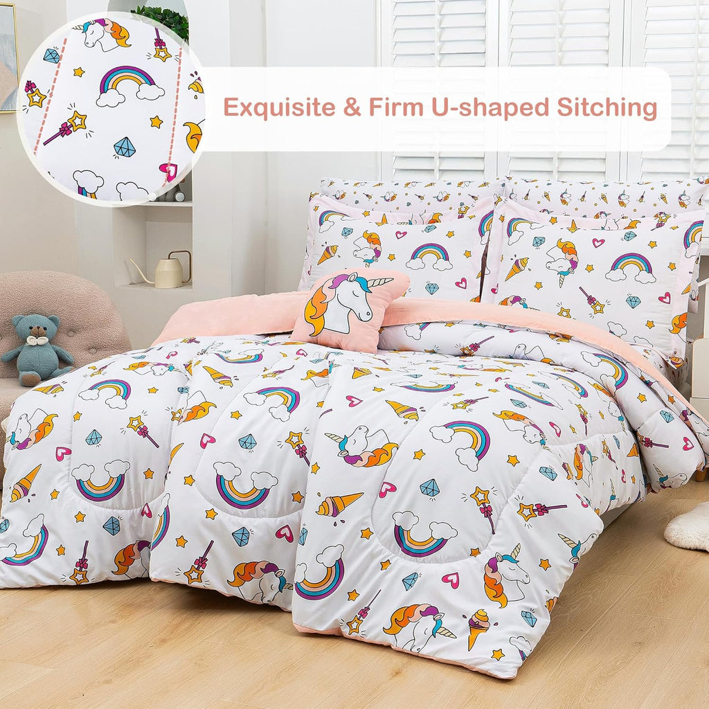 Bed in a Bag for Kids Girls Teens, 8 Pieces Comforter Bed Set with Shams, Sheet Set and Decorative Toy Pillow