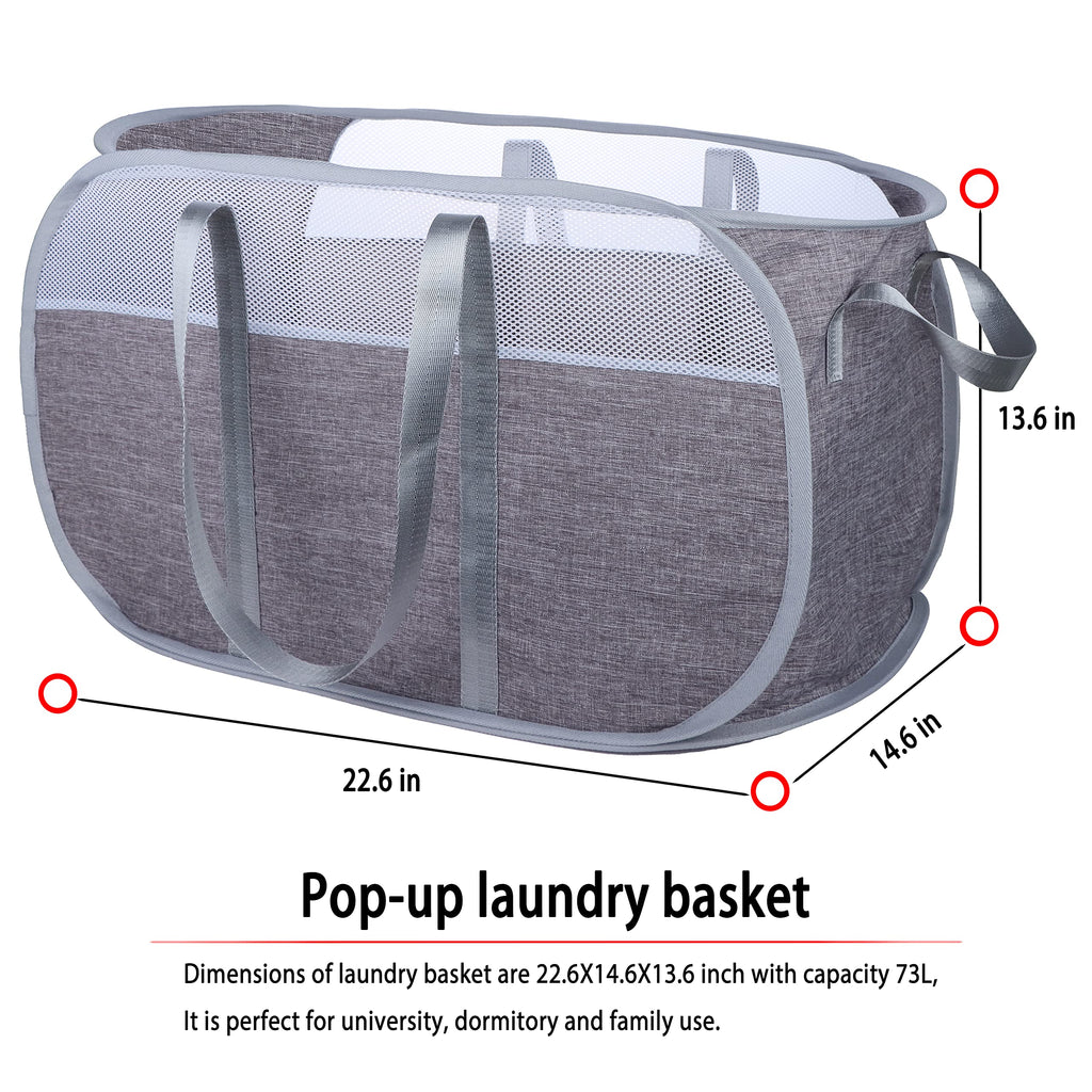 Pop Up Laundry Hamper, with Durable Handles collapsible laundry basket, Easy to Open and Fold for college Dorm, kids