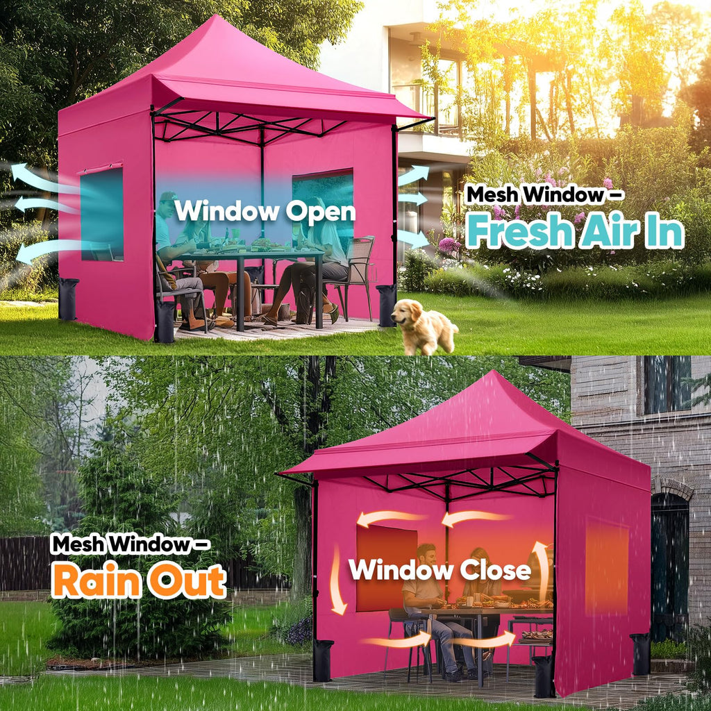 10x10 Heavy Duty Pop up Canopy Tent with 3 Removable Sidewalls
