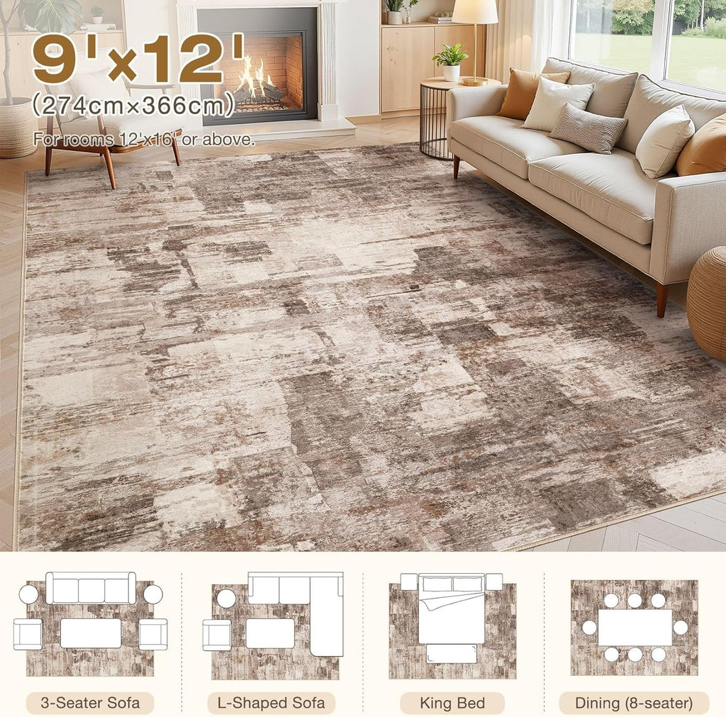 Washable Area Rug - Abstract Soft Non-Slip Modern Low-Pile Carpet