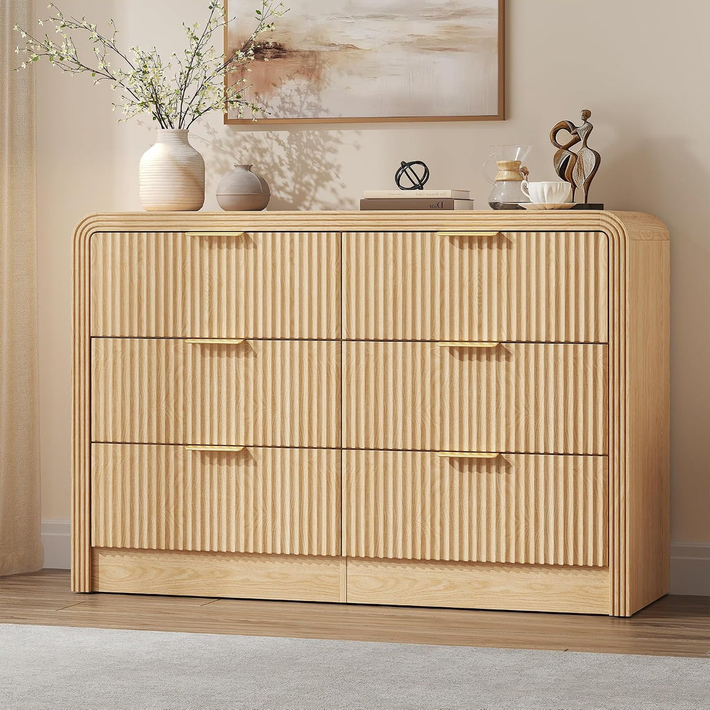 Fluted Drawers Dresser , Wood Dressers with Gold Handles, Modern Dressers with Wave Texture, Large Storage Chest of
