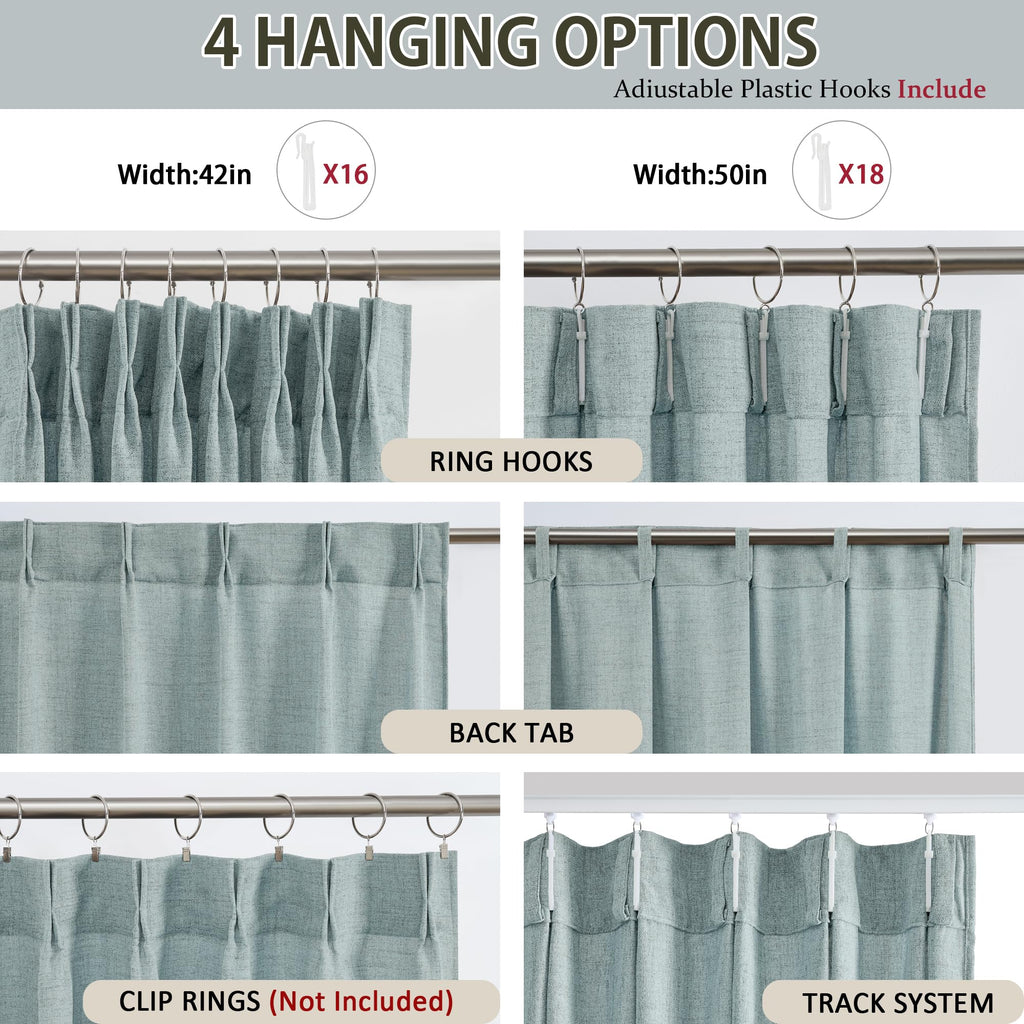 Light Blue Linen Pinch Pleat Curtains 96 Inch Long 42x96 2 Pack