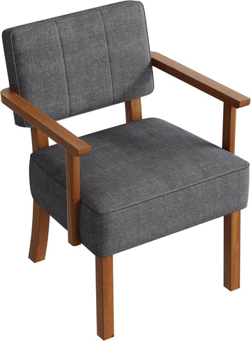 Mid-Century Modern Accent Chair with Soild Wood Frame,Vertical Striped Linen Upholstered Living Room Chair, Reading