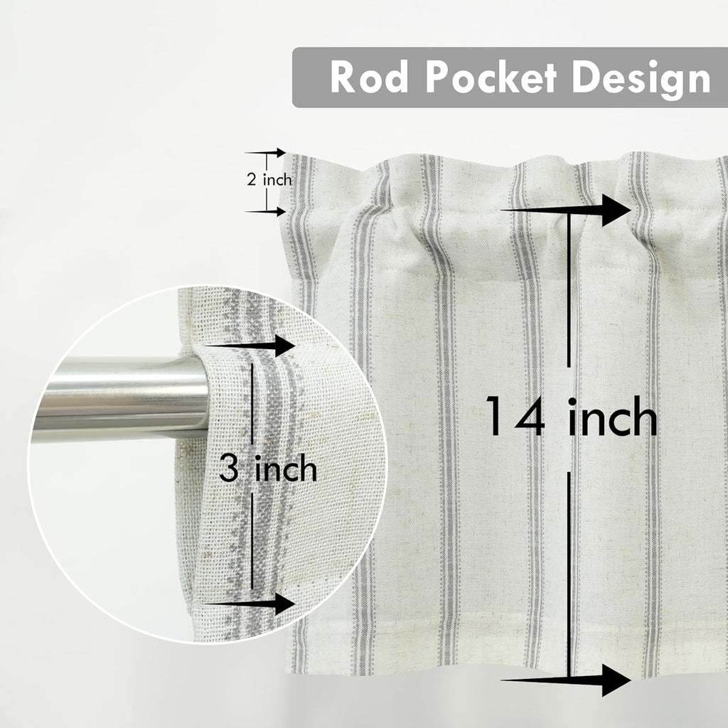 Farmhouse Linen Lined Valance Double Layer Thermal Insulated Room Darkening Blackout Window Valances 3 Inch Rod