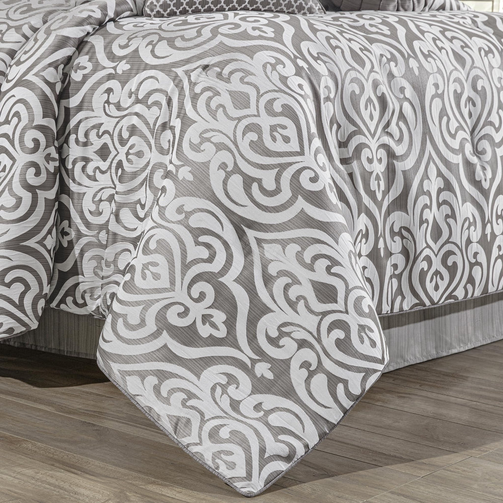 9 PCS Contemporary Jacquard Comforter Set, Silver Gray