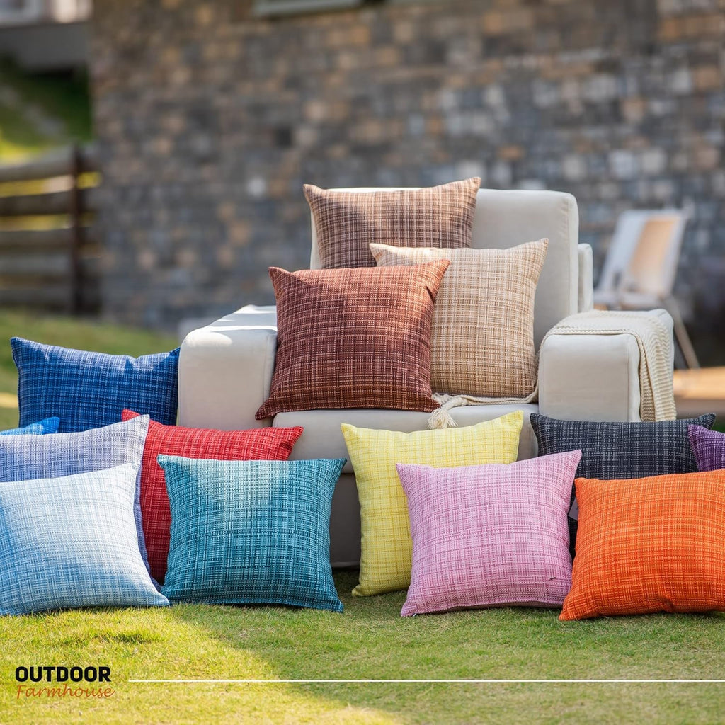 Farmhouse Outdoor Waterproof Throw Pillow Covers Pack of 2, 18x18 Inch Decorative Garden Cushion Covers, Solid Accent