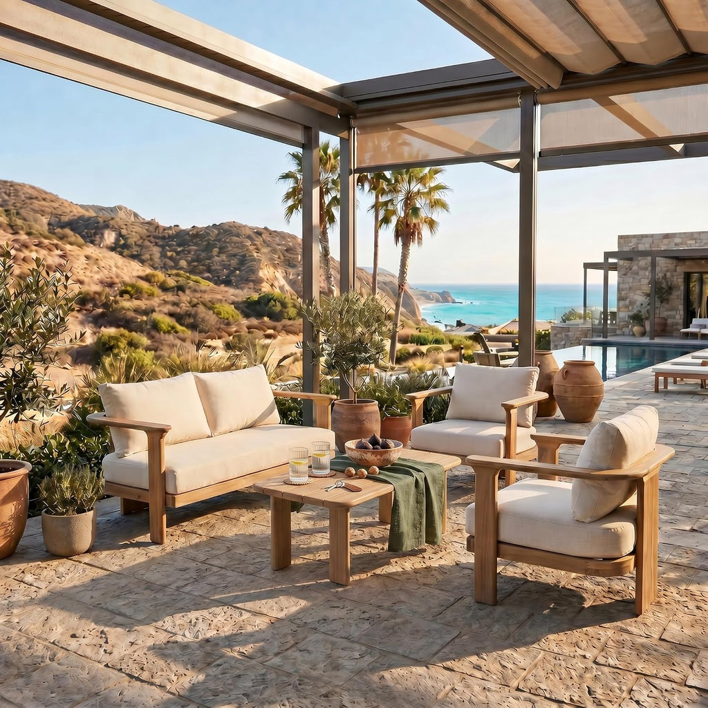 Kera 4-Seater Patio Furniture Set with Removable Cushion, 4 Piece Outdoor Acacia Wood Conversation Set, Sold Wood