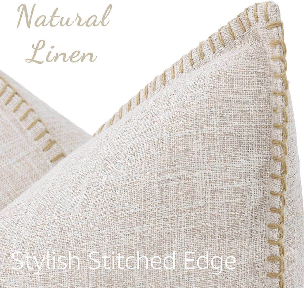 Summer Decorative Throw Pillow Covers 18x18 Set of 2 Square Faux Linen Outdoor Neutral Farmhouse Pillow Covers with