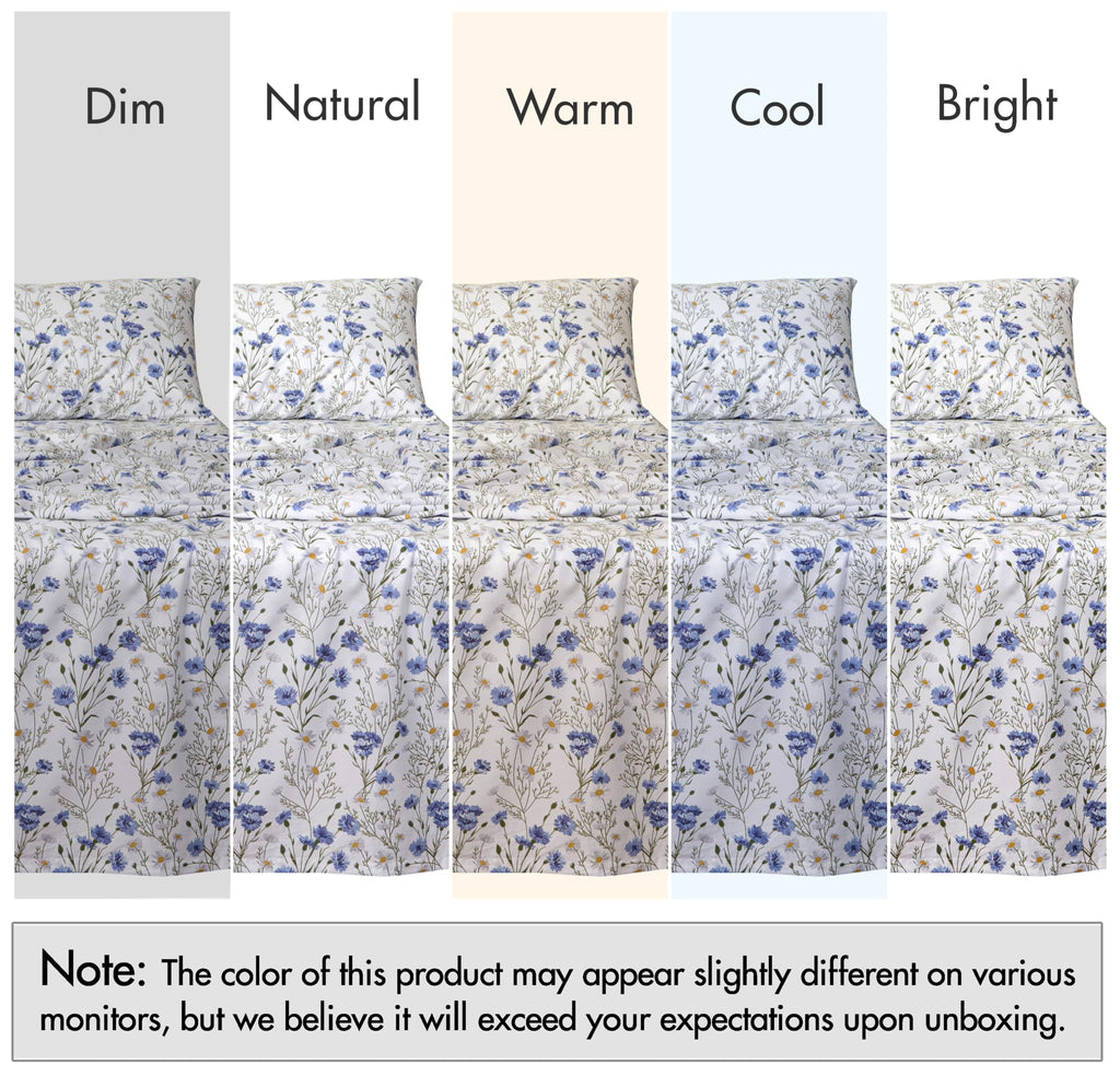 100% Cotton Percale King Sheets, King Size Sheets Set, Sweet Pea