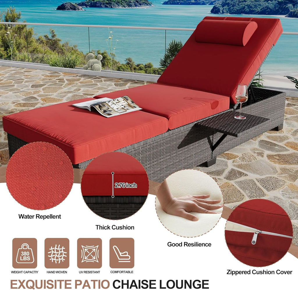 Outdoor PE Wicker Chaise Lounge Chairs, Set of 2, Brown Rattan, Modern Style, Adjustable Backrest