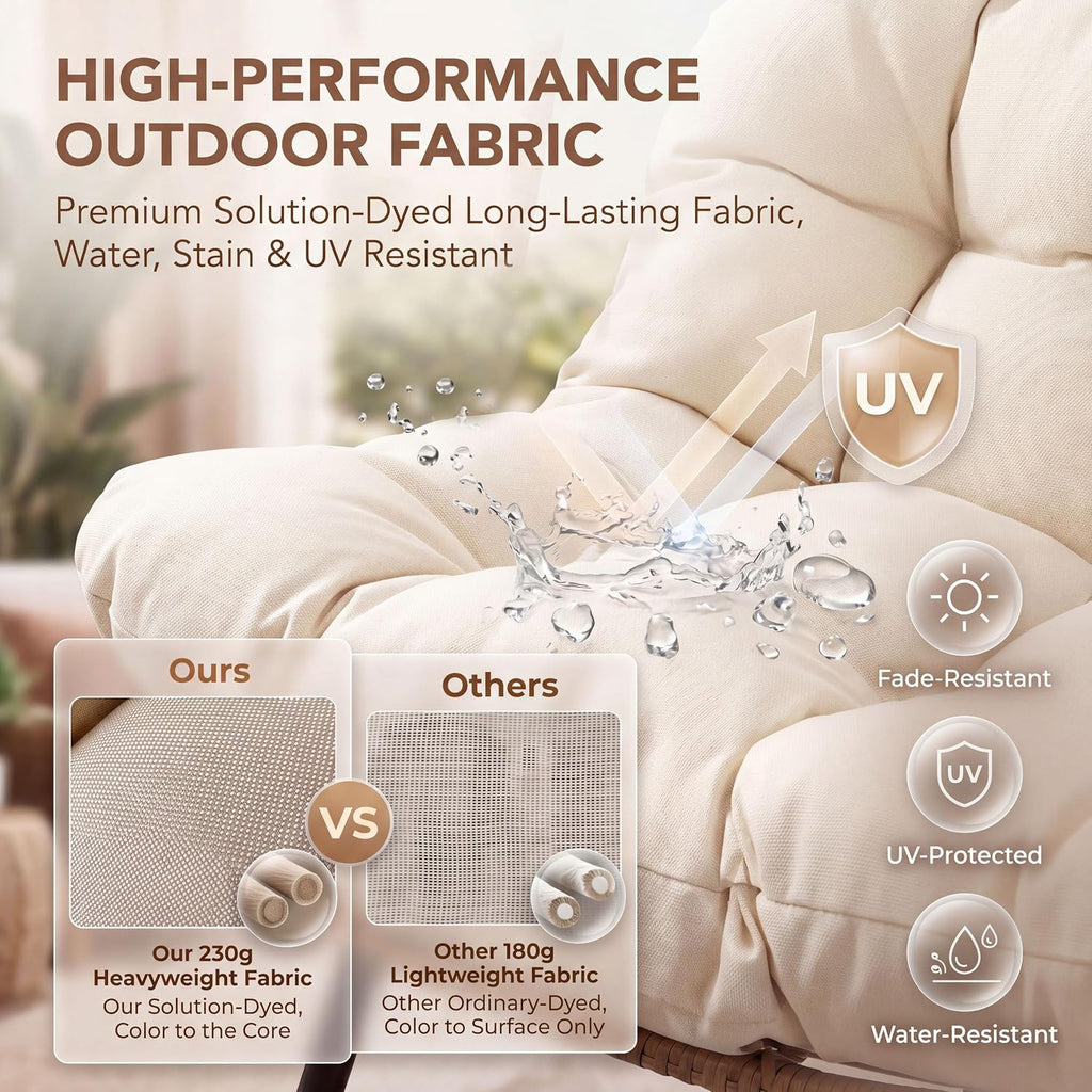 Double with Stand, Extra Large 2 Person Indoor Outdoor Wicker Loveseat, Oversized Patio Hanging Basket Chair with