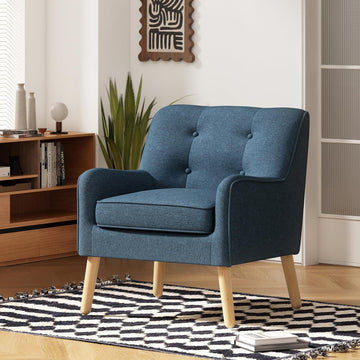 Felicity Mid-Century Modern Fabric Upholstered Accent Chair, Wooden Living Room Club Chair, Bedroom Comfy Reading