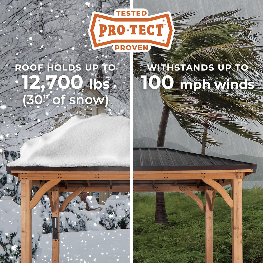 20' x 12' Cedar Wood Outdoor Gazebo Pavilion with Hardtop Galvanized Steel Hip Roof, Snow Support