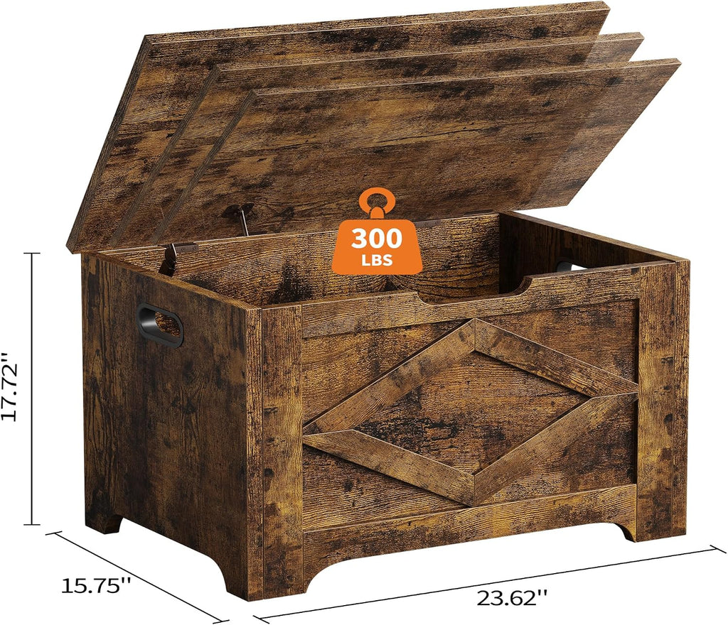 23.6 in Storage Chest, Wooden Storage Bench with Safety Hinge, Easy Assembly, Large Shoe Bench
