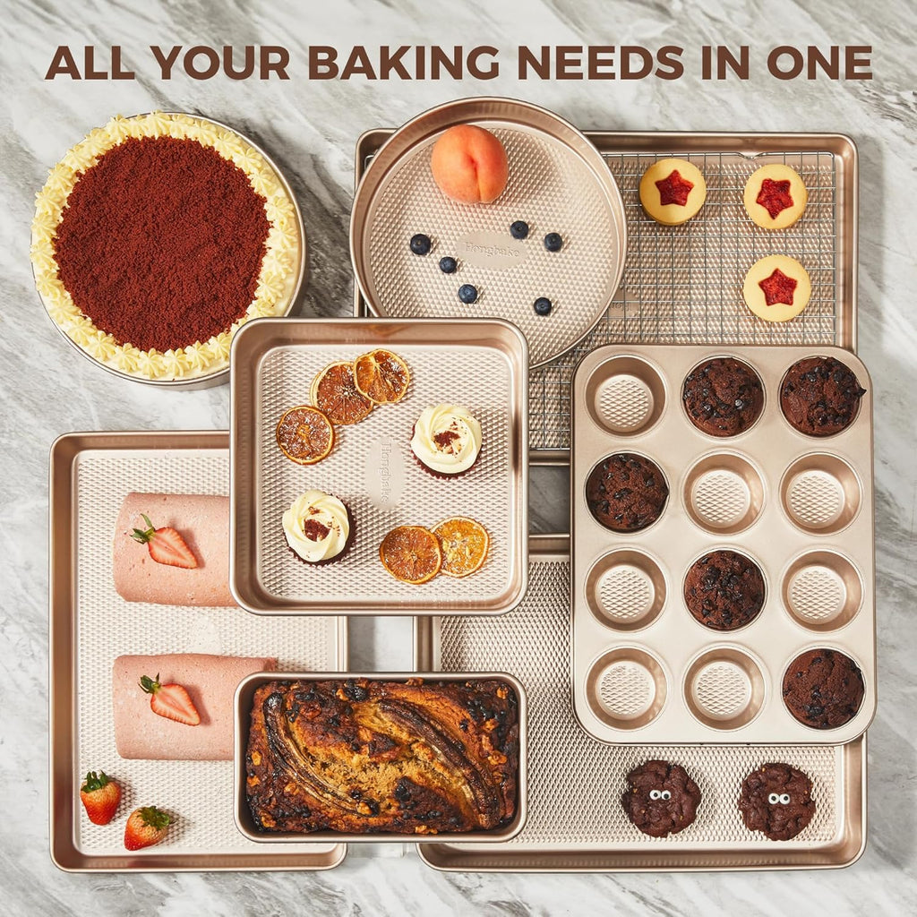 9-Piece Pans Set Nonstick, Stackable Non Toxic Bakeware Sets with Diamond Texture, Oven Pan Set for Cooking, Includes