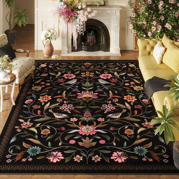Vintage Medallion Floral Area Rugs Clearance, Machine Washable Non-Slip, Low Pile Soft Large Carpet, Farmhouse
