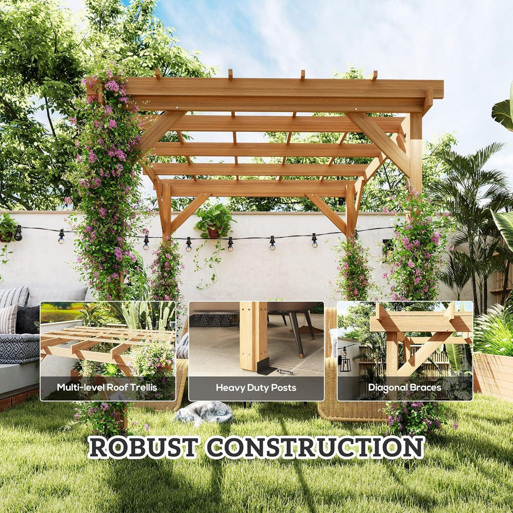 6.6' x 6.6' Outdoor Pergola with Stable Structure and Concrete Anchors