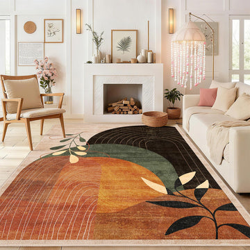 Washable Area Rugs Non Slip Mid Century Modern Terracotta