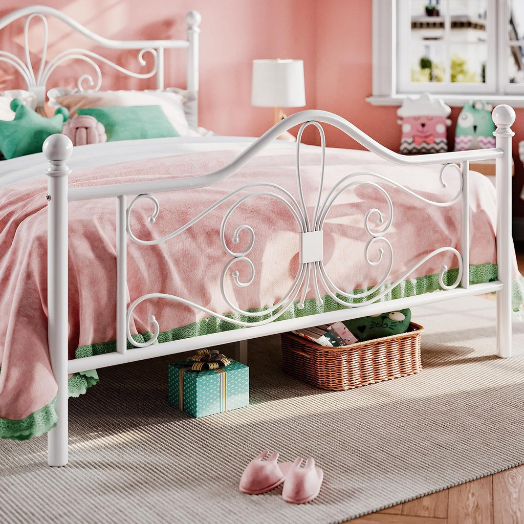 Full Bed Frame with Headboard,Metal Bed Frame with Butterfly Pattern Design Headboard & Footboard,No Box Spring