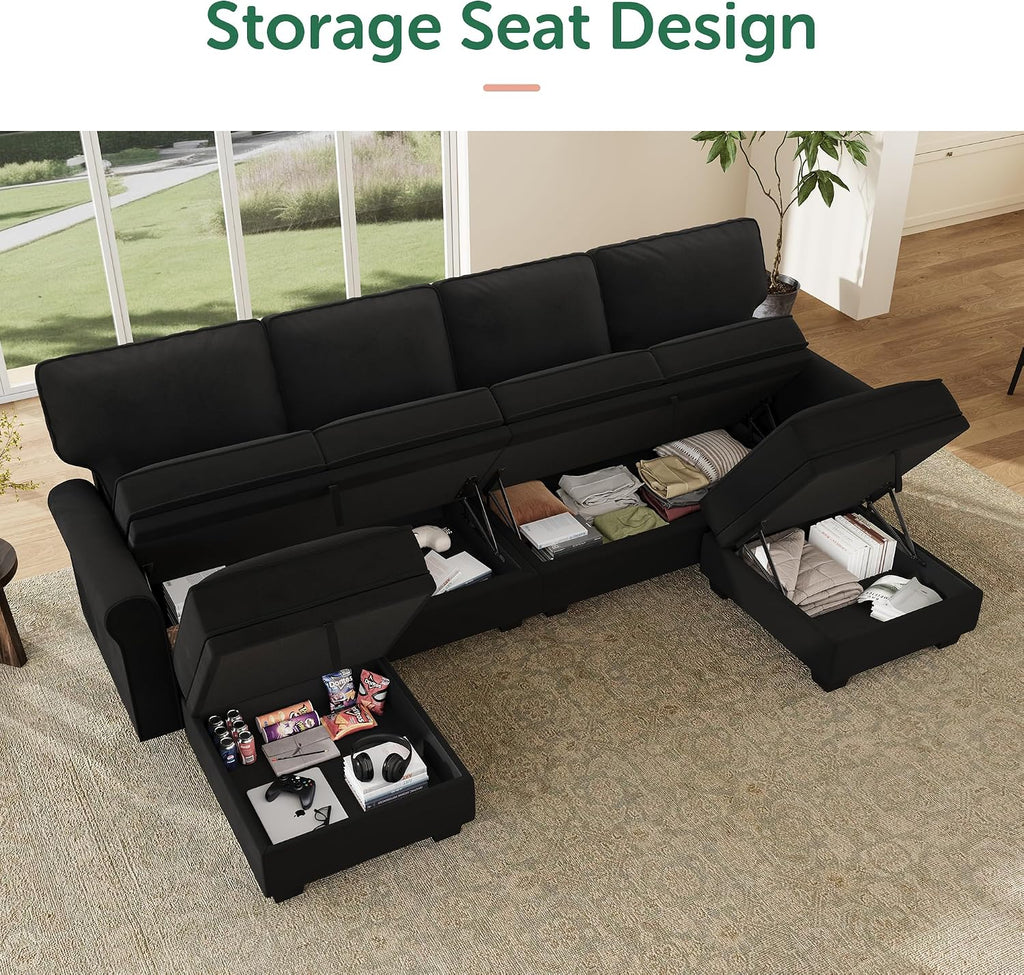 Convertible Sectional Sofa with Storage U Shaped Sectional Couch with Reversible Chaise Small Sectional Couches ,Mid