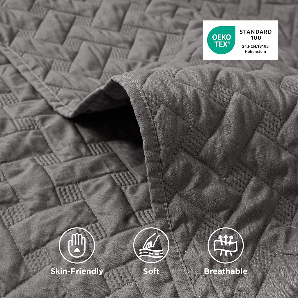 Quilts - Grey Bedspreads with Basket Weave Pattern, Soft Quilt Bedding Set, Lightweight Comforter Set