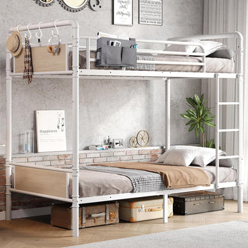 Metal Bunk Bed Twin Over Twin, Industrial Bunkbeds Heavy Duty Bed with Safety Guard Rails and Space-Saving Design