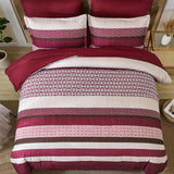 DJY Boho Comforter Set King,7 Pieces Bed in a Bag Burgundy Red Striped Bedding Sets,Patchwork Soft Microfiber Bedding