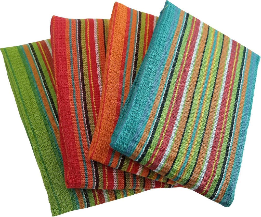 Salsa Stripe Kitchen Dish Towels, 100% Cotton, Highly Absorbent, Multi Purpose Waffle Tea Towels for Cooking, Drying