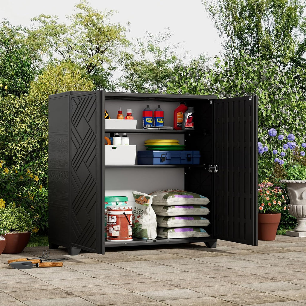 Indoor/Outdoor Storage Cabinet Waterproof, 34"x15"x34" Plastic Outdoor Storage Box for Garden Balcony Bathroom, All