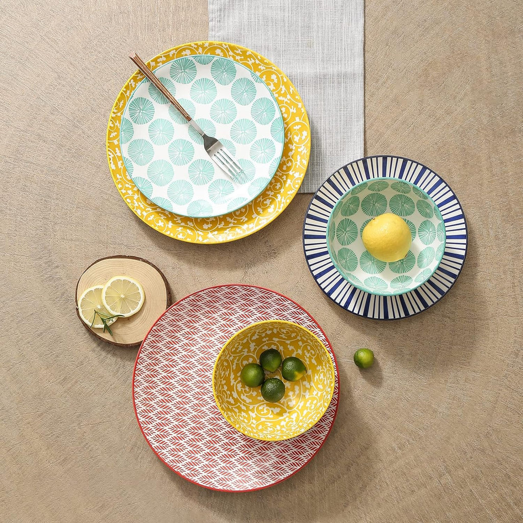Ceramic Dinnerware Sets, 12-Pieces Plates and Bowls Sets, Scratch Resistant Dishes set for 4