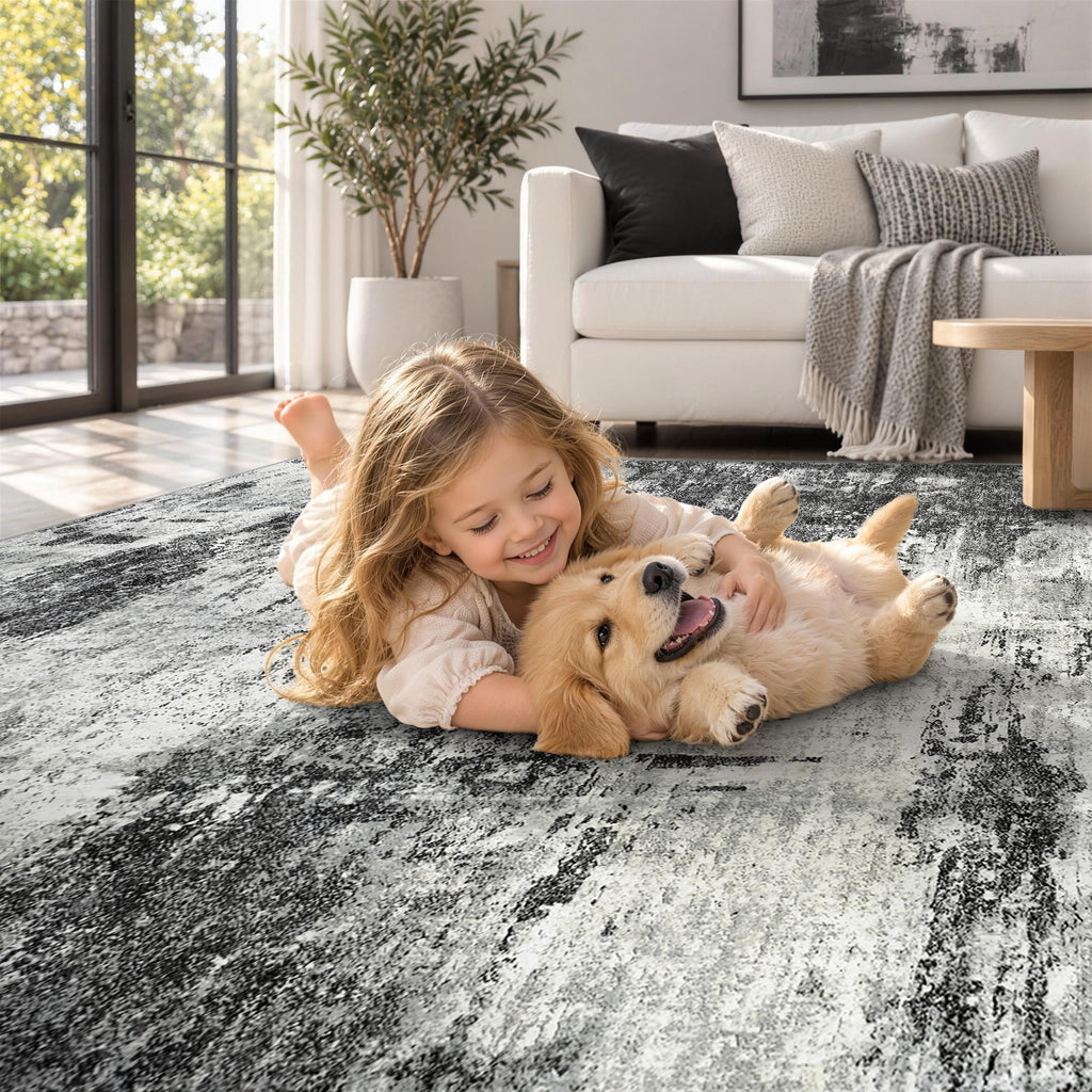 Area Rugs Abstract Washable Black Rug