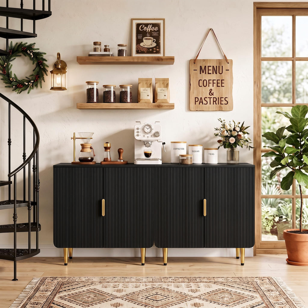 Fluted Buffet Cabinet with Storage, Kitchen Sideboard Cabinet