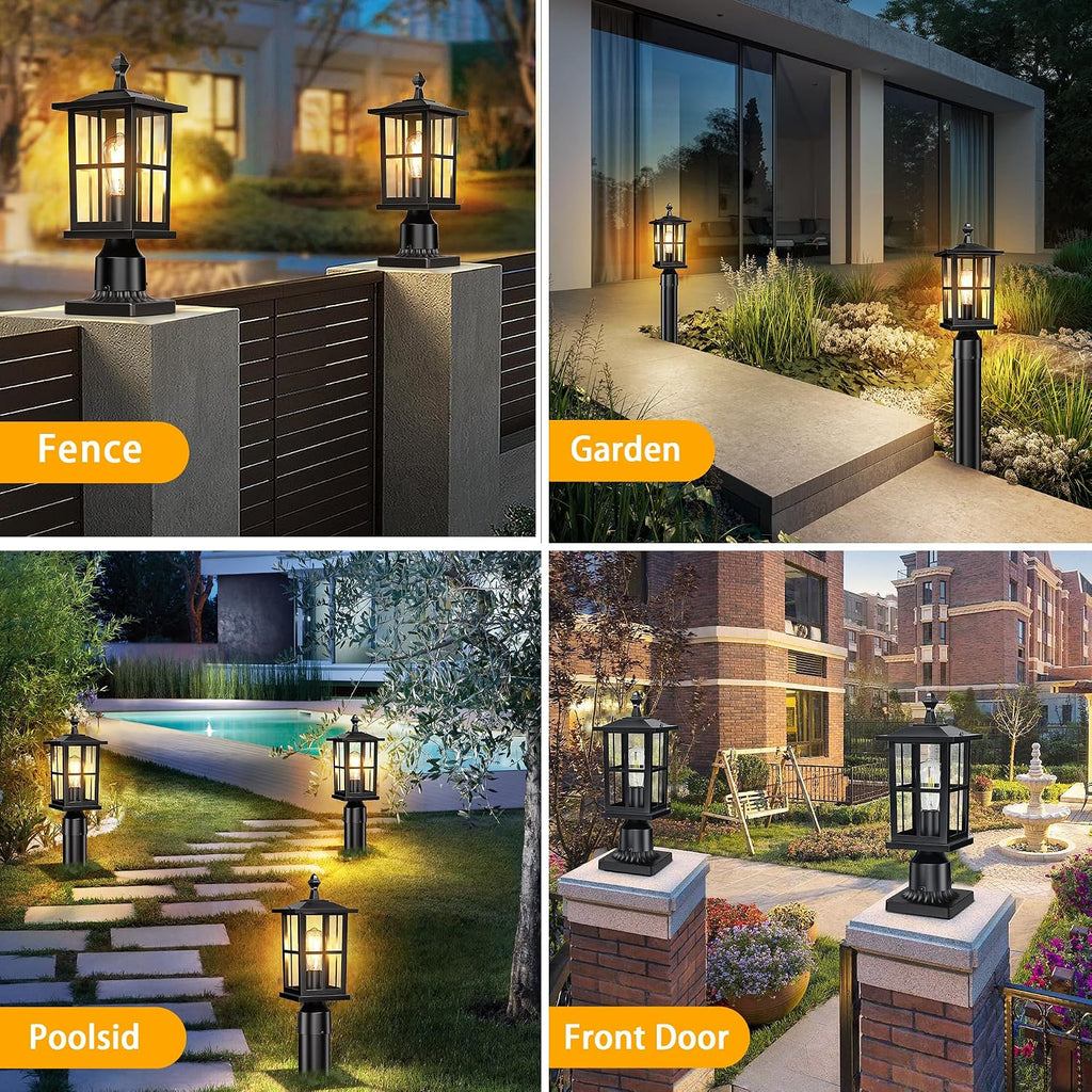 Outdoor Post Lights 2-Pack, Anti-Rust Waterproof Black Pillar Light Fixtures