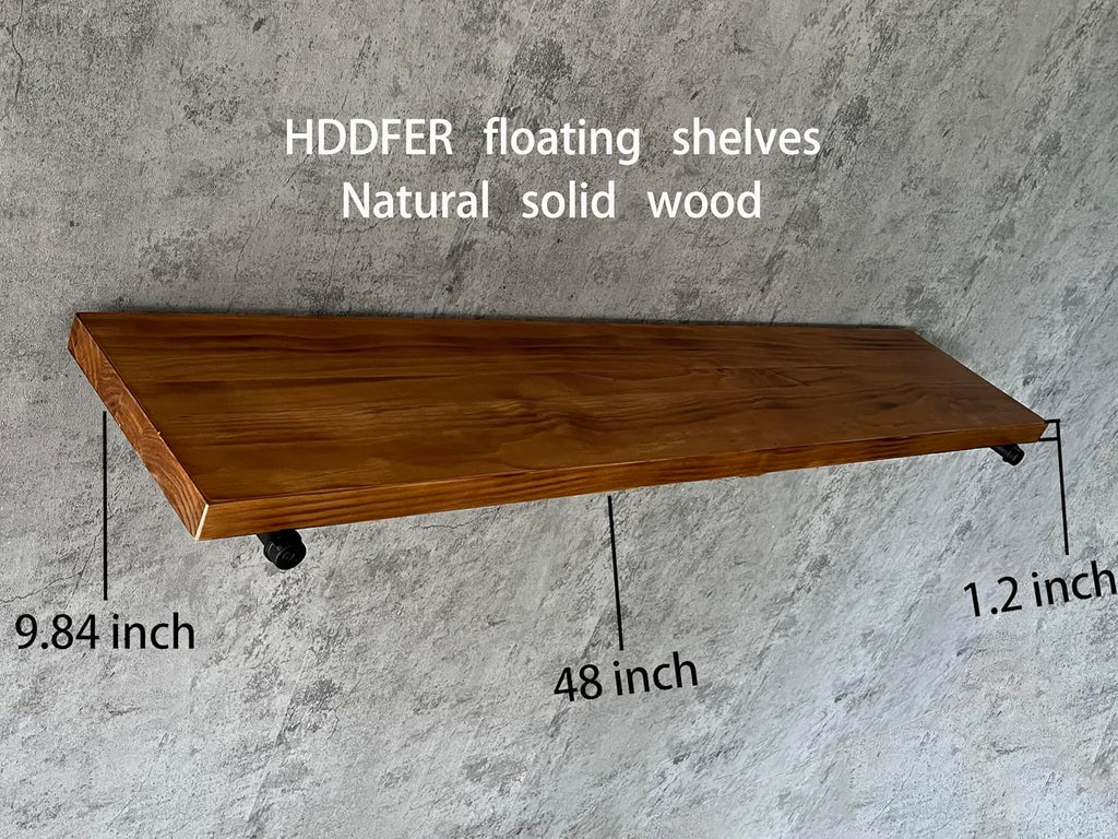 48 inch Industrial Pipe Floating Shelves,Solid Pine Wood Wall Shelf | Solid Pine Wood,9.85" Extra Width,special