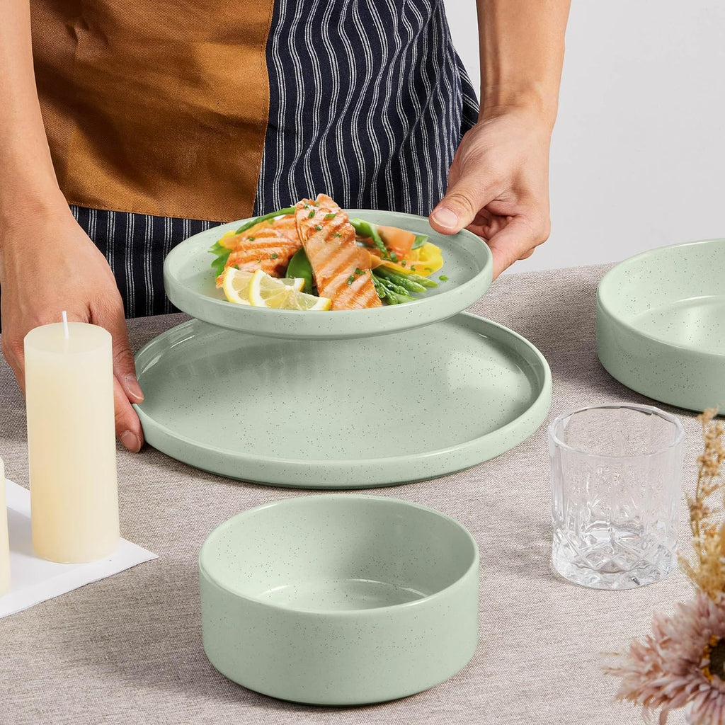 8 Piece Plates and Bowls Set, Kitchen Dinnerware Sets with Pasta Bowls, Dinner Ware Dishes Service for 2